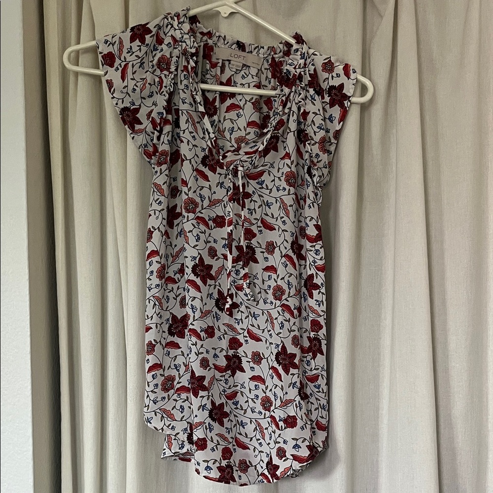 LOFT Red and White Floral Blouse